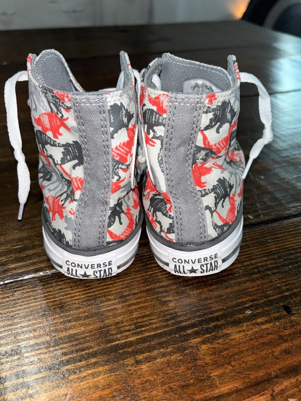 Kids Converse Chuck Taylor Gray and Red Dino Print
